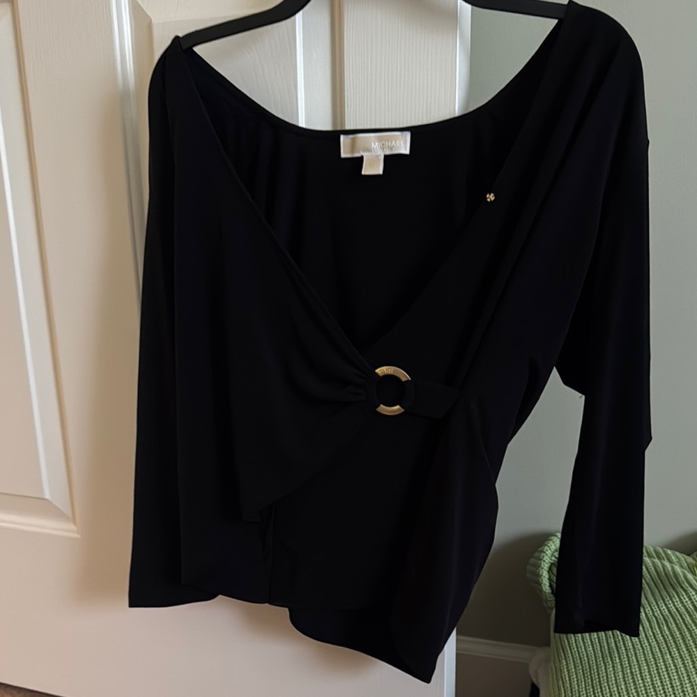 Michael Kors Black Asymmetrical Cut Out Blouse